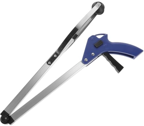 HOMSFOU Pince à Déchets Pliante Bleu, Outil de Ramassage Manche Long, Pince Métallique pour Nettoyage Domestique et Extérieur, Outil pour Travailleurs Sanitaires, Ramasseur de Déchets