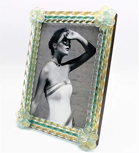 Vinciprova Le Gemme di Venezia Puerta Foto Veneciano 13 X 18 Celeste Oro colección Cristal de Murano Hoja Oro Fabricado en Italia