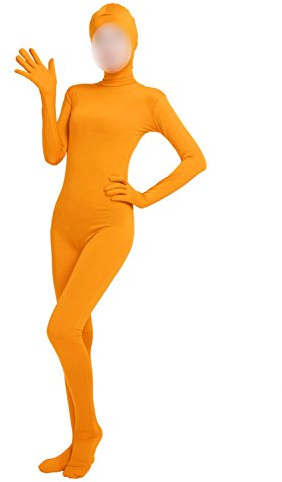 Flickors kvinnors helkropp öppet ansikte spandex enhet mask zentai kostym bodysuit, Orange, XXL