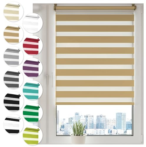 Doppelrollo Klemmfix ohne Bohren 35cm x 150cm Beige Duo Rollo Klemmrollo Sonnenschutzrollo Fensterrollo für Fenster & Türen Zebrarollo Seitenzugrollo