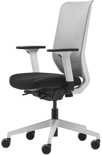TREND OFFICE to-sync pro, ergonomischer Bürostuhl, mit Armlehnen, modernes Design, Homeoffice, umweltzertifiziert, by Dauphin (Weiß, Netz-Rückenlehne) | Mit Armlehnen und Unirollen, weiß / grau / schwarz