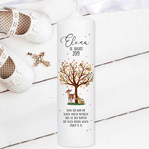 Wandtattoo Loft Cierge de baptême fille/garçon inscription allemand motif arbre, chevreuil, lapin 25x7 cm bougie personnalisée bougie pilier imprimée