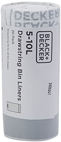 Black+Decker BXBB0005E Bolsas de Basura con cordón de 5-10L, Paquete de 20, Blancas