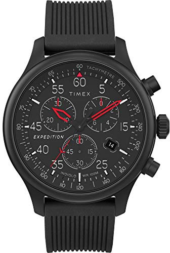 Timex Men’s Expedition Field Chrono 43mm Watch – Black Case & Dial with Black Silicone Strap
