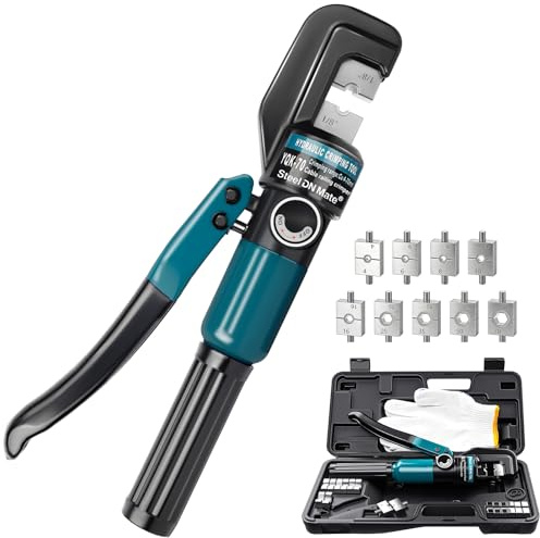 Hydraulic Crimping Tool for 1/8-3/16 Cable Railing, Easy One-Hand Use, 10-Ton Crimper with 9 Harden Dies for 12-2/0 AWG, Steel DN Mate Durable Wire Crimper, Battery Cable Crimper DC01