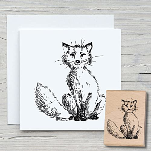 NEWSTAMPS Stempel Fuchs Motivstempel groß aus Holz & Gummi zum Karten basteln, Holzstempel, Tiere, Tierstempel, Scrapbook, Textilstempel, Deko, Kinder