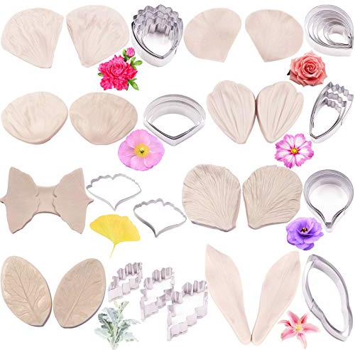 16-teiliges Set mit Blütenpaste, 8 Silikonformen und 8 Ausstechformen aus Edelstahl für Fondnat, Blütenpaste, Keksausstecher für Hochzeit, Geburtstag, Kuchendekoration