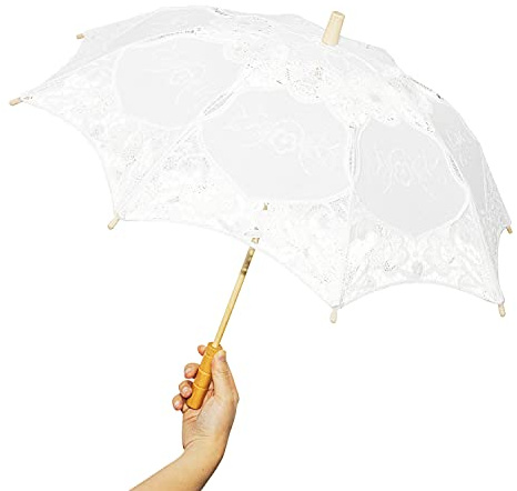 Wowagoga 50,8 x 63,5 cm Vintage Spitzenschirm Brautschirm Weiß Sonnenschirm für Hochzeit, Dekoration und Party (groß)