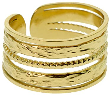 Paloma Bijoux Bague large multirangs - Acier chirurgical 316L - Bijoux fantaisie femme (Acier doré 18k, Acier inoxydable)