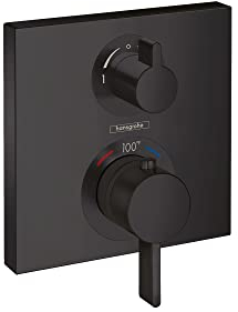 hansgrohe Ecostat Modern Thermostatic Shower Valve Trim with Temperature Control in Matte Black, 15712671