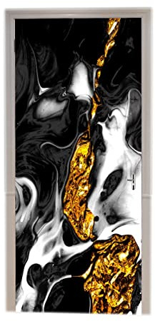 A.Monamour Türtapete Selbstklebend Türfolie Türposter 3D Schwarz Weiß Golden Element Marmor Textur Hintergrund Abstrakte Kunst Vinyl Folie Türdeko Tapete Wandbild Türaufkleber Türtattoo 77x200cm