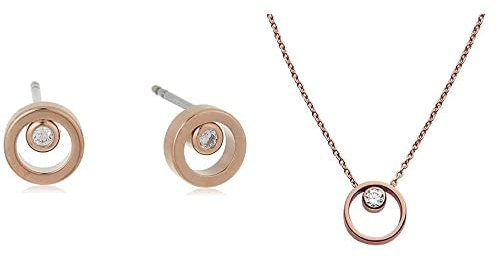 SKAGEN Damen-Ohrringe Edelstahl Rundschliff Cubic Zirconia + Skagen Damen-Ketten Edelstahl Rundschliff Oxyde de Zirconium
