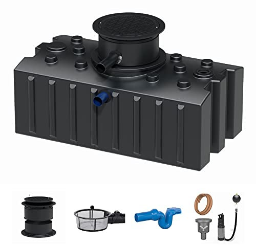 Zisterne Flachtank 2000 Liter Standard III inkl. Ausgleichsdom, Zisternendeckel, Regenwasserfilter, Überlaufsiphon und Regenwasserpumpen-Set - Regenwasserbehälter bzw. Regenwassertank unterirdisch