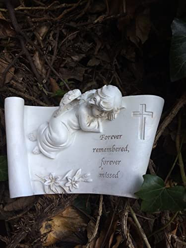 Osiris Trading UK Memorial Graveside Peaceful Angel Scroll Plaque Sculpture Grave Garden Ornament Forever Remembered
