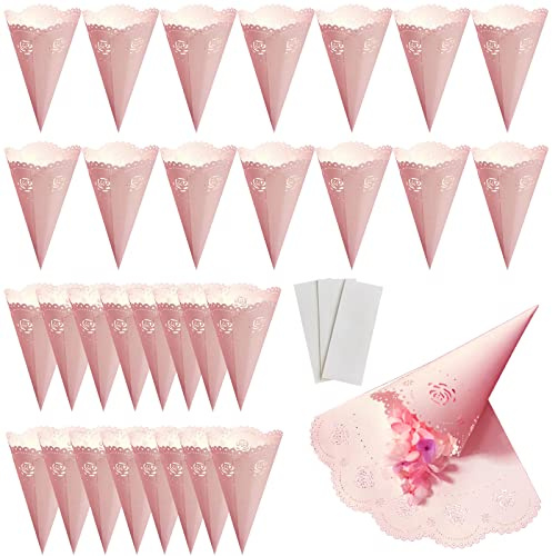 Eterspr 30 Stück Party Papierkegel Rosa, Hochzeits Konfetti Tüten, Hohldruck, für Hochzeit Dekoration