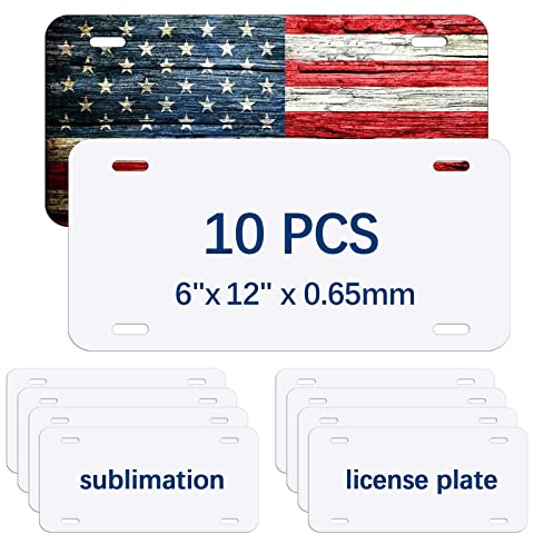 Paquete de 10 Placas de matrícula de sublimación de 6 x 12 Pulgadas x 0.65 mm, Placa de matrícula Delantera de Metal de Aluminio para automóvil