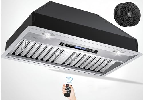 EALLMALL Range Hood Insert 30 Inch, 900 CFM Range Hood Insert, with Remote, Gesture Sensing/Touch Control Insert Range Hood, 4-Speed Vent Hood Insert, Stainless Steel Built In Range Hood, EK22-30