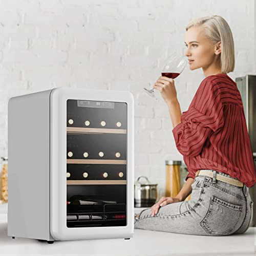 Nevera para Vinos, Vinoteca de 20 Botellas/64L, Enfriador de Vino Electrico Nevera para Vinos Temperaturas Ajustables de 4 A 22 °C, 3 Estantes de Madera, Vinotecas Pequeñas, Negro,Blanco