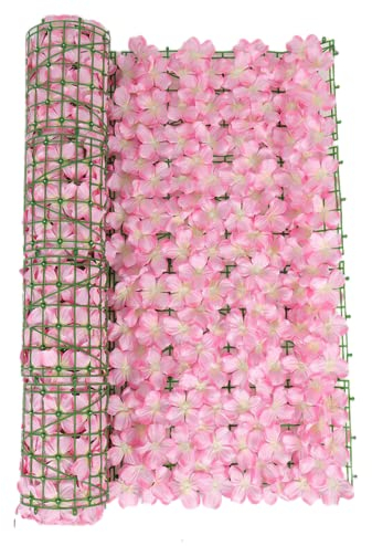 SPORTARC Artificial Fence,artificial Cherry Blossom Leaf Privacy Fence Screen Home Garden Flowers Hedge for Wall Decoration, Fence Screen, and Privacy Shield 9.68x39.37In(pink)