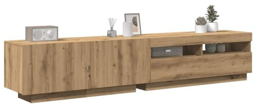 Meuble TV Moderne avec Éclairage LED RVB Ambiant, Meuble Média en Bois d'Ingénierie Chêne Artisanal, Grand Espace de Rangement pour Salon et Salle à Manger, Design Élégant et Pratique