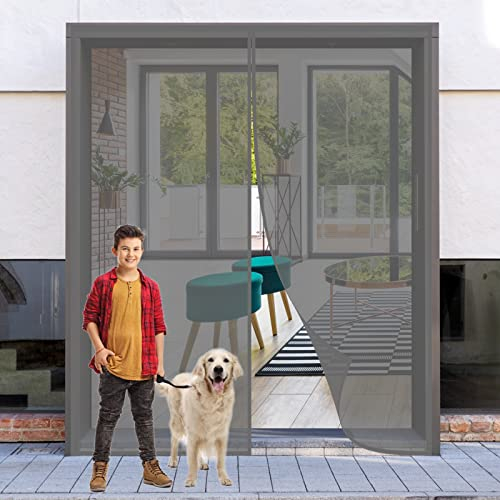 Magnetische Fliegengitter Tür 190 x 230 cm, Insektenschutz Moskitonetz Tür Klebendes Fliegengitter für Balkontür, Kellertür und Terrassentür, Grau