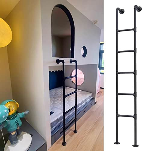 Dachbodenleiter-Treppe für Hochbett 1 m bis 1,7 m, bodenstehende schmiedeeiserne Etagenbettleiter für Wohnmobil/Haus/Wohnheim/Außendächer, Tragfähigkeit 150 kg, Beschläge im Lieferumfang ent