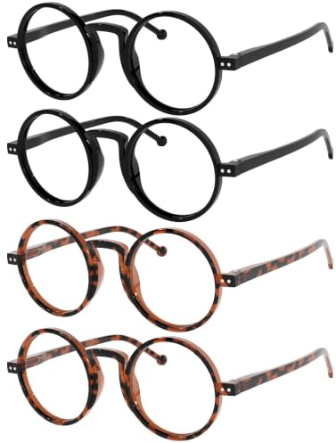 eyekepper 4 Paires Lunettes de Lecture Rondes pour Hommes Femmes Vintage avec Charnières à Ressort, 2 Noires 2 Tortue 2.50