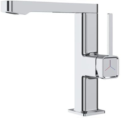 Badarmatur aus Messing, extra langer Auslauf, quadratischer Einhandgriff, Einloch, Waschtischarmatur, Waschtischarmatur mit 360° schwenkbarem Auslauf, Chrom