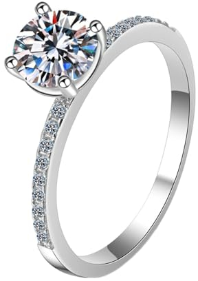 Homxi 925 Silber Damen Ring,Ring Hochzeit 4 Zinken Rund mit Zirkonia 6.5MM Silberring Damen Größe 60(19)