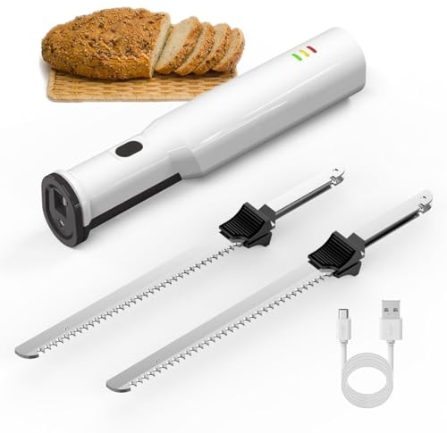 Cuchillo De Trinchar Eléctrico Inalámbrico Portátil, Cuchillo Serrado De Acero Inoxidable Recargable Por USB Con 2 Cuchillas, Extraíble Con Bloqueo De Seguridad Para Jamón, Pan, Verduras, Frutas