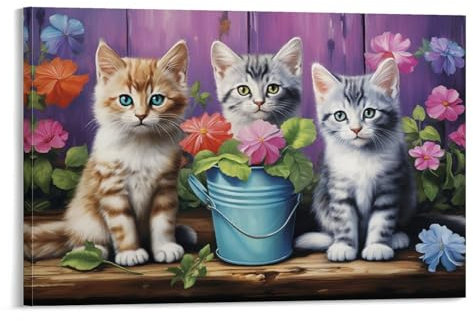FOCCAR Bunte Wildblumen, Natur-Tiere, Gemälde auf Leinwand, Wandkunst, bunte Wildblumen, Naturtiere, Leinwanddrucke, Poster, Wanddekoration für Heimdekoration