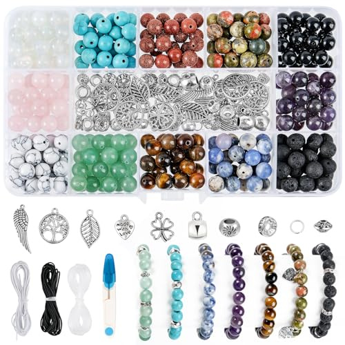 ARTESTAR 8mm Natürliche Edelsteine Set, Perlen Armbänder Selber Machen, Naturstein Mit Loch Zum Auffädeln für DIY Chakra Armband, Halsketten Schmuck Basteln Erwachsene