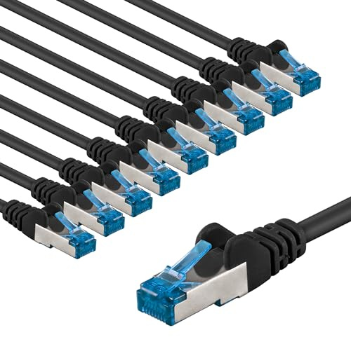 goobay 66044 CAT 6A Network Cable in Set of 10/Patch Cable Shielded S/FTP/CU Ethernet Cable, PiMF, LSZH/Cat 6a Cable with 10 Gbits/Black / 10 x 1 m