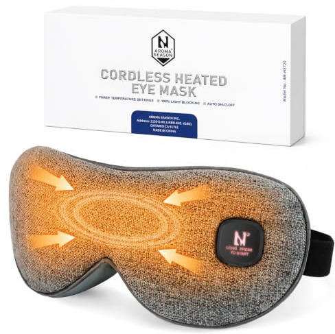 Aroma Season Heated Eye Mask Cordless, Warm Compress for Dry Eyes, Stye. Blepharitis, Chalazion, MGD, Machine Washable Perfect Light Blocking (Grey)