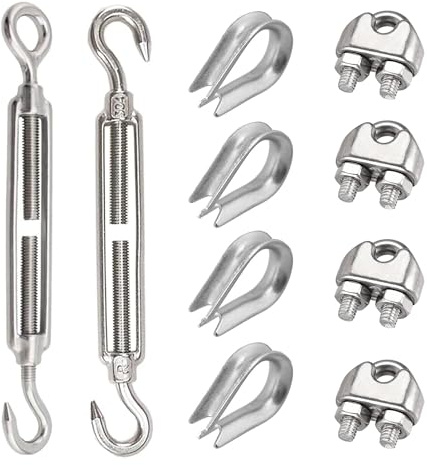 10 Stück Spannschloss, Edelstahl, Set M8, Edelstahl, Haken, Spannverschluss, zum Festziehen des gespannten Seils und zum Einstellen von elastischen Kordeln (10)