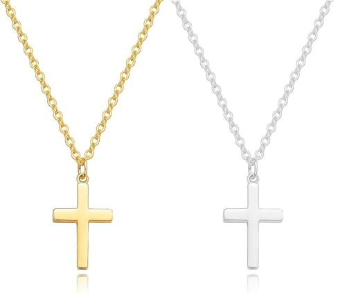 Collier Croix Homme et Femme en Or/Argent Acier Inoxydable，Bijoux de Religion Catholique,Pendentif Croix Chretienne avec Chaîne Réglable，Cadeaux de Noël pour femmes, copines, mamans, filles, garçons