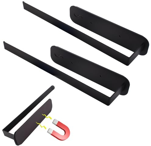 ZLLZPZD 2PCS Küchenrollenhalter Magnetisch – Ohne Bohren Schwarz | Starker Halt am Kühlschrank,Kratzfrei für glatte Oberflächen, Platzsparend,Für Küchenpapier Handtücher,Schnelle Anbringung