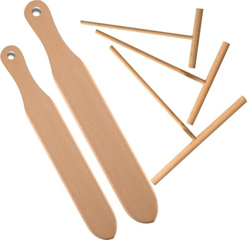 5 Piece Crepe Spreader and Spatula Set, 3.5, 5, 7T-Shaped Batter Spreaders &13.4, 11.8Spatula Turner, T-Shaped Roti & Mix Batter Spreader Sticks for Any Size Pan Maker, Wooden Crepe Tools Kit