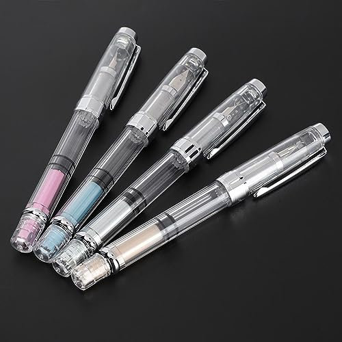 Confezione da 4 Penne Stilografiche a Stantuffo Trasparenti, 4 Colori Fissi, Pennino Fine