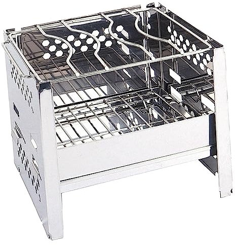 Gogogmee Stainless Steel Folding Camping Grill Stove Outdoor Portable Bbq Barbecue Grill Windshield Mini Campfire Cooker for Hiking and Picnic