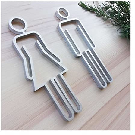 QQNQQ Panneau de Toilette, Panneau de Toilette, Panneau de Porte de WC, Panneau Mural évidé for Plaque de décoration, Panneau de WC, Bloc Acrylique, indicateur de Porte de Toilettes Mural(Silvery)