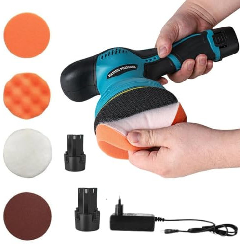 Lucidatrice Auto Orbitale, Kit Professionale con 2 Batterie, Spugna da 125 mm, 8 Velocità Regolabili (2800-5500 Giri/Min), Ideale per Lucidatura, Ceratura e Lavori Angolari