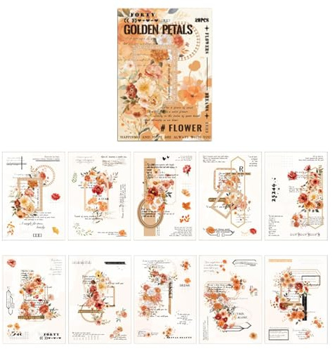 Flower Sticker Book, klistermärke för vuxna - 20 ark Vintage Flowers Collage Sticker Book | Vuxna journalförtillbehör, skrapbokningstillbehör för vuxna