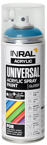 INRAL Sprühlack - Lichtblau glänzend RAL5012 Universal Sprühfarbe 400ml. Spraydose für Metall, Kunststoff, Holz & Stein - Hochdeckende, Regen- und UV-beständige Farbspray für Innen- & Außenbereich