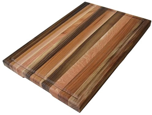 TESLYAR Grande tagliere da cucina in legno massello con manici laterali e scanalatura per succo integrata, 45,7 x 30,5 cm, tagliere in noce, ciliegio, frassino e quercia rossa (grande)