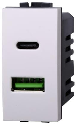 IXTRIMA Modulo Presa Caricatore doppio USB 2 Porte, 3.1A USB-c + U SB A, Colore BIANCO Compatibile Con Bticino Living Light/INTERNATIONAL 1PZ