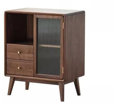 Buffet nordique en bois massif noir en noyer pour petits appartements et restaurants, solution de rangement élégante pour la maison et la salle à manger