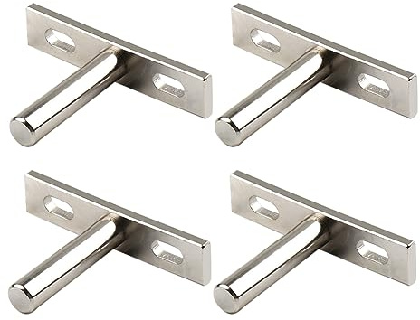 ANSIEDIO 4 Pièces Equerre Etagere Murale Flottante Invisible 50mm, Support Etagere Murale en Métal, Tablette Flottante Support Charge Lourde, Nickelé