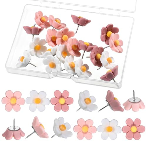 Giantree 20 Stück Blumige Pinnnadeln, Blumen Reißzwecken, Präzise Reißnägel Kreative Dekorative Pinnwand Nadeln Pinnadeln Niedliche Reißnägel für DIY Pinnwand Korktafel Fotowand Büro