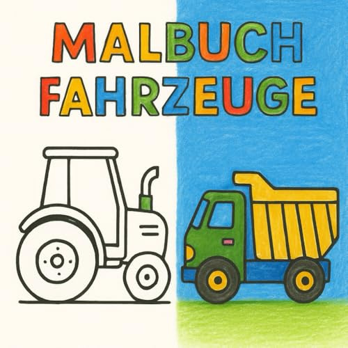 Fahrzeuge Malbuch für Kinder ab 3 Jahren – Autos, Bagger, Traktor & mehr: 25 spannende Ausmalbilder mit Autos, Baufahrzeugen, Traktoren und Feuerwehr – Für Jungen und Mädchen im Kindergartenalter
